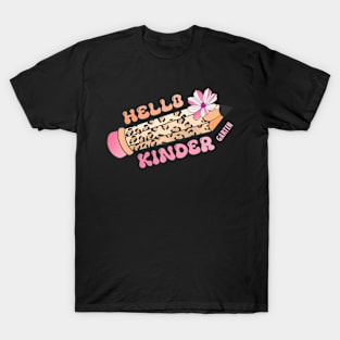 Hello Kindergarten Leopard Pencil Back To School First Day T-Shirt